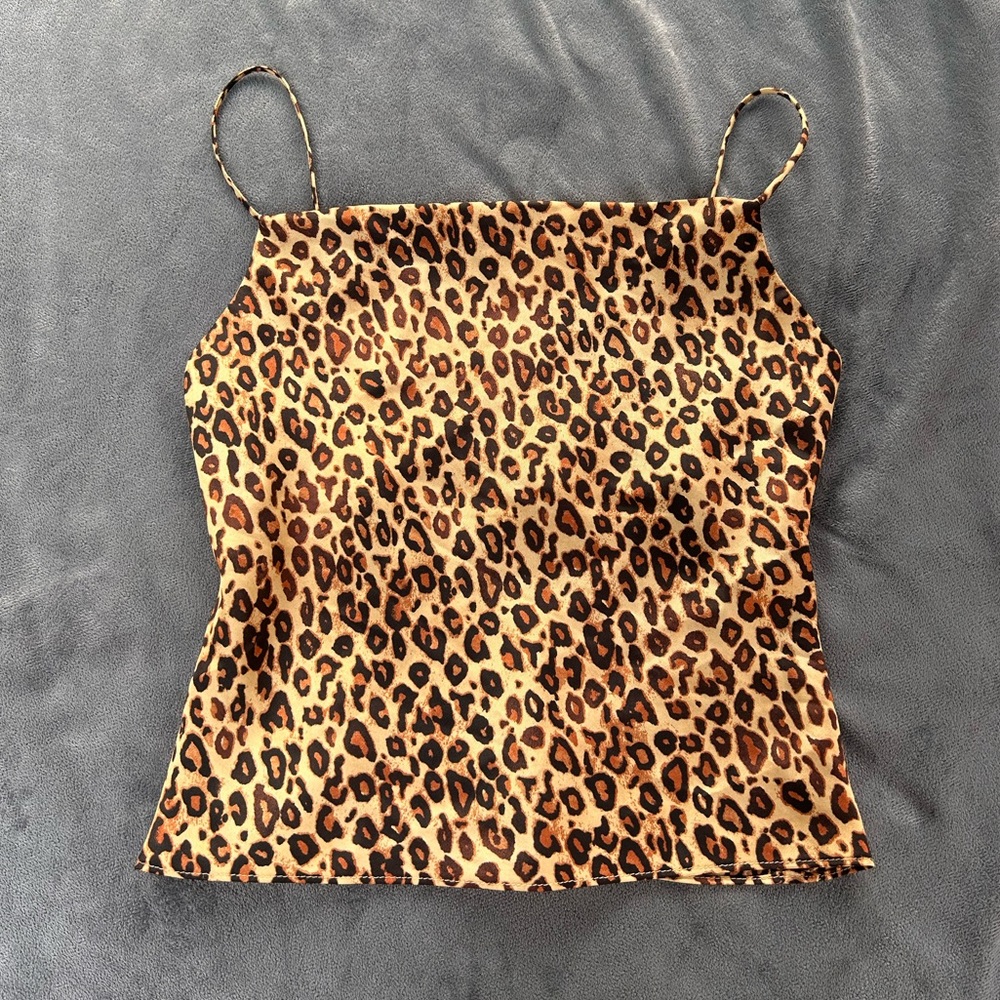Zara Cheetah Print Satin Top gold chain strap size XS NWT